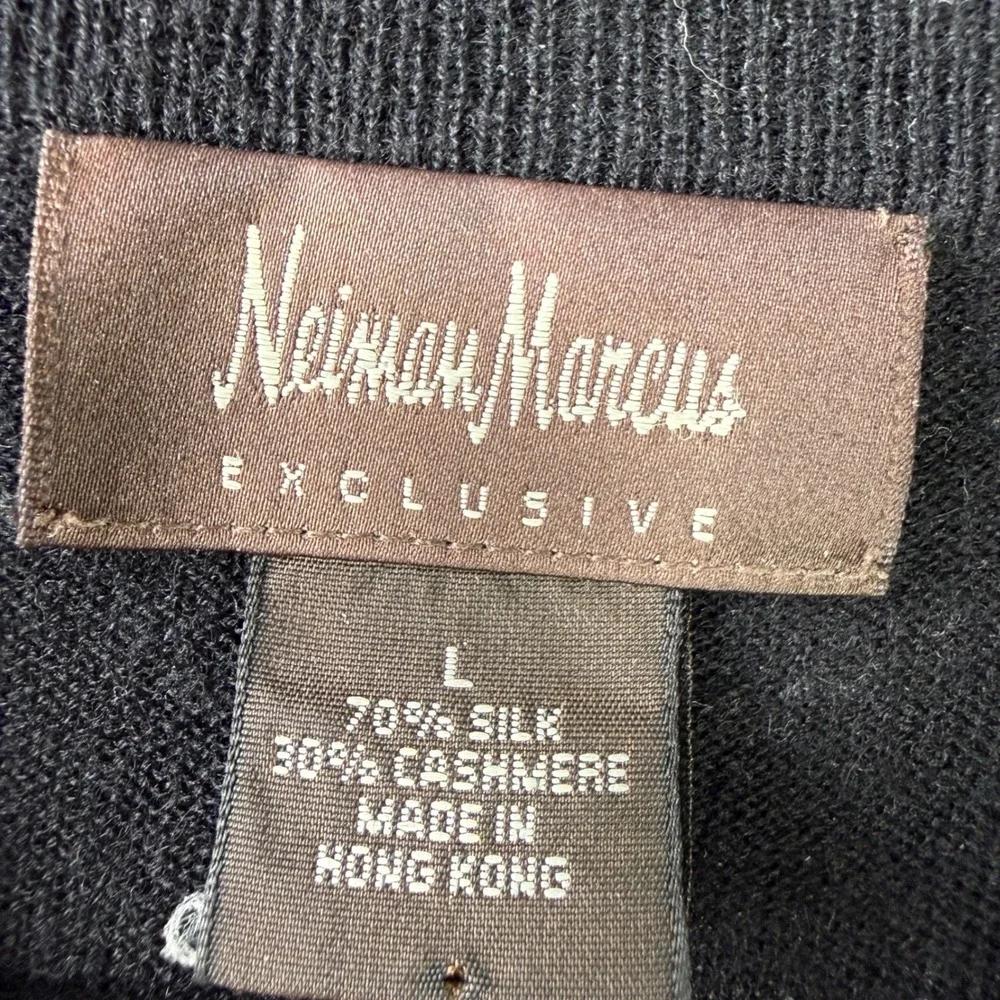 Neiman Marcus Mock Neck Sweater Mens Large Black Silk Cashmere Blend Luxury